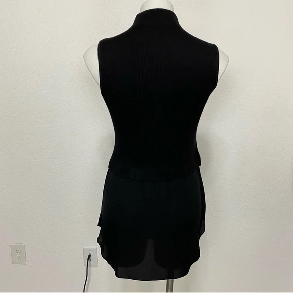 Theory Black Wool Silk Blend Sleeveless Rib Knit Combo Tunic Sweater Size S - Picture 7 of 12